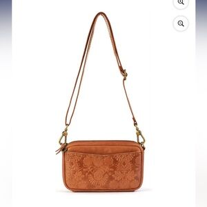 NWT the sak Cora tooled floral high grade leather crossbody camera bag